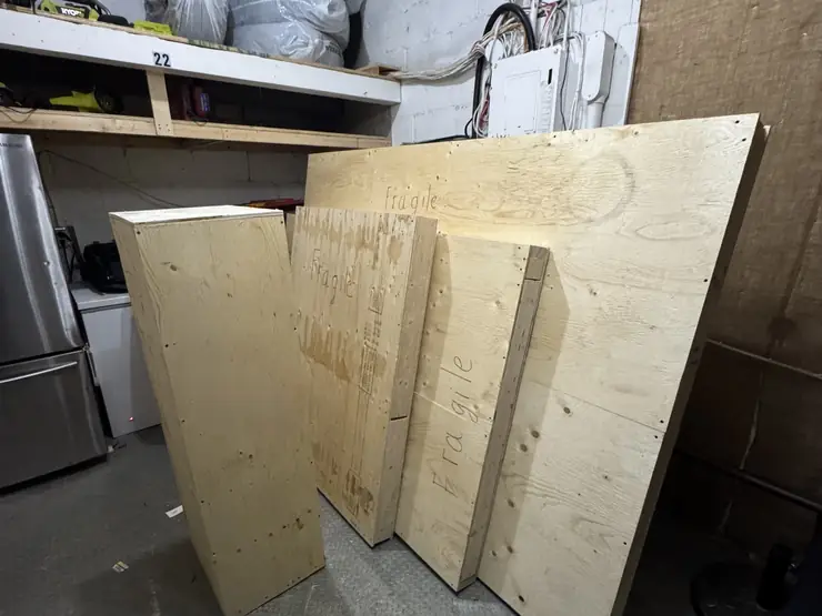 Custom plywood crate panels built in the Simplex crating shop
